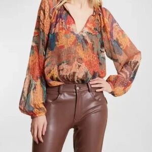 A.L.C. Dana Oversized Silk Blend Metallic Printed Top Size 2